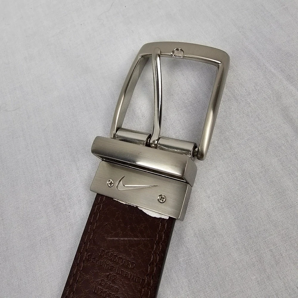 Nike Mens‎ Reversible Leather Belt Black Brown Silver Buckle Swoosh Logo Size 42